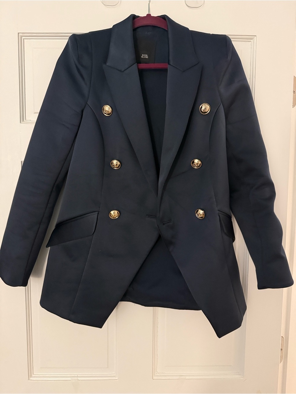 Women's River Island Double-Breasted Navy Blazer with Gold Buttons UK 8/ US 4